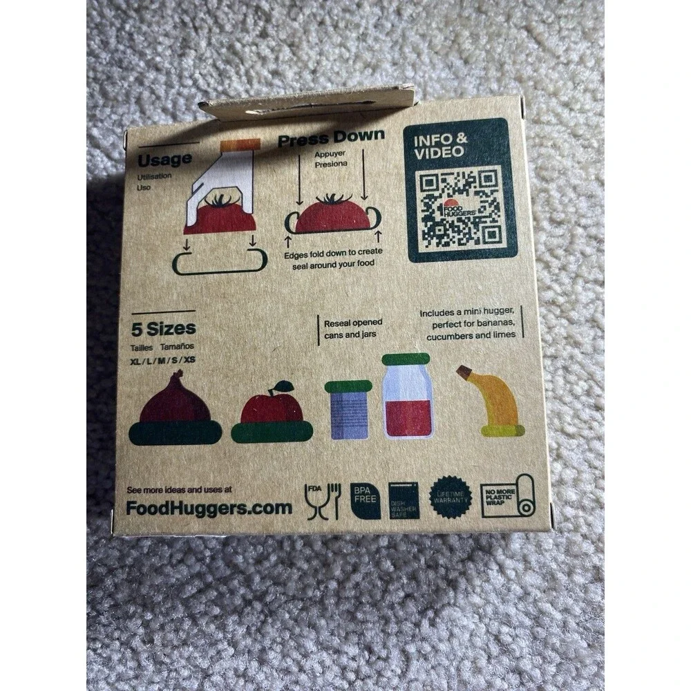 Food Huggers Reusable Silicone Food Savers 5 Piece Set BPA Free Green/Yellow NEW